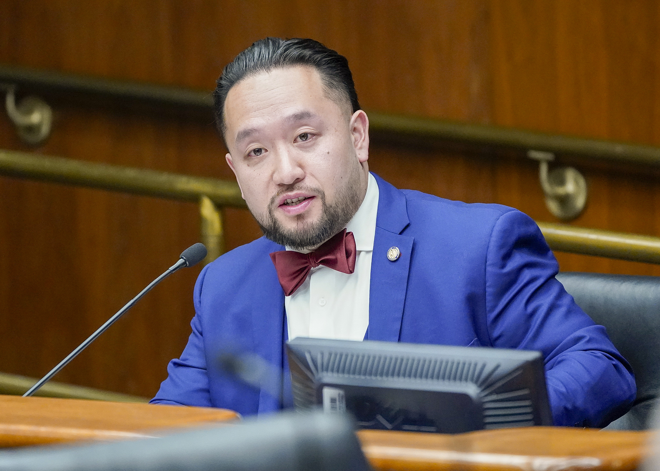 Rep. Fue Lee comments to the House Capital Investment Committee Monday during the unveiling of two bonding proposals. (Photo by Andrew VonBank)